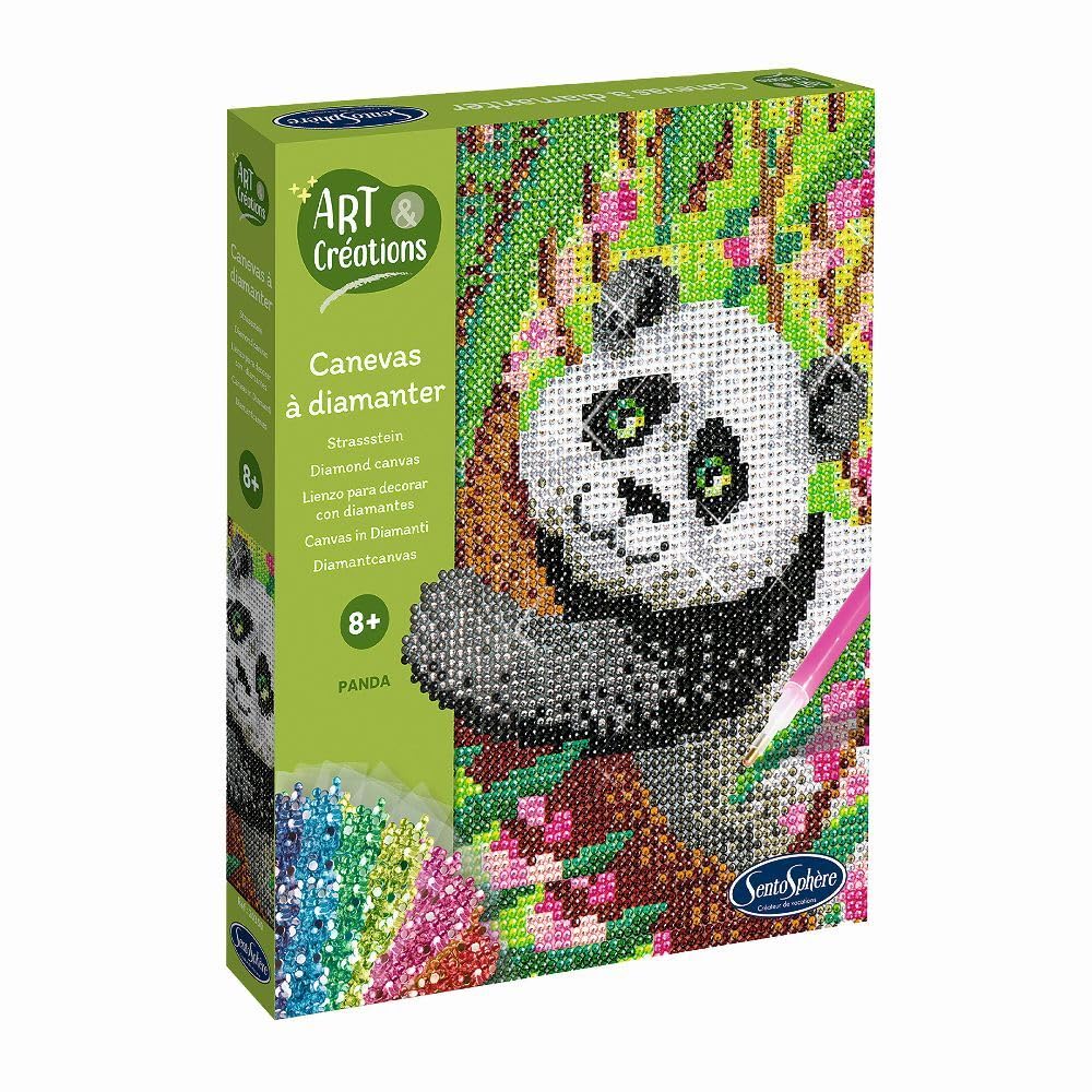 Sentosphère 3920350 Bastelset Strassstein-Bild, Motiv Panda, Kreativ-Set, DIY für Kinder und Erwachs