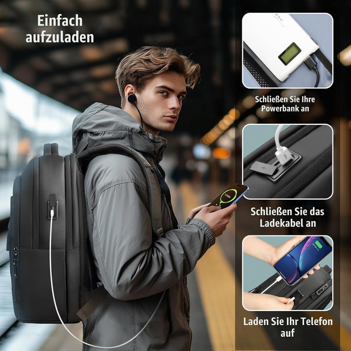 Business Rucksack Herren, Laptop Rucksack Herren für 16 Zoll Notebook | USB-Ladeanschluss, Laptopfac