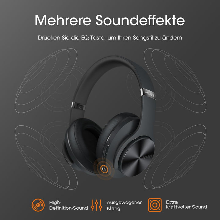 DOQAUS Bluetooth Kopfhörer Over Ear, [Bis zu 90 Std] Kopfhörer Kabellos mit 3 EQ-Modi, Dual 40mm Tre