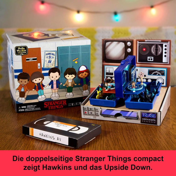 Polly Pocket Sammler Spielset, Stranger Things Schatulle mit 6 Sondereditions-Figuren und 10 Accesso