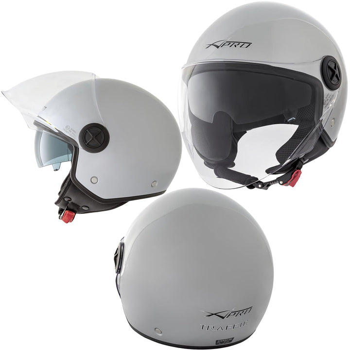 Motorradhelm Motorrad Roller Jet Helm Innensonnenblende 2 Viser SonicMoto 59 cm (L) Silber, 59 cm (L