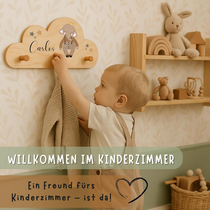 EmiliaLotte Kindergarderobe Personalisiert mit Wunschname I Garderobe Kinder aus Holz - Verschiedene