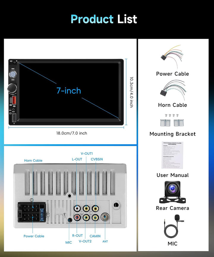 VECHTEL 7 Zoll Autoradio mit Airplay Android Cast,FM Radio 2 Din mit Bluetooth,Mirror link,EQ,USB/TF