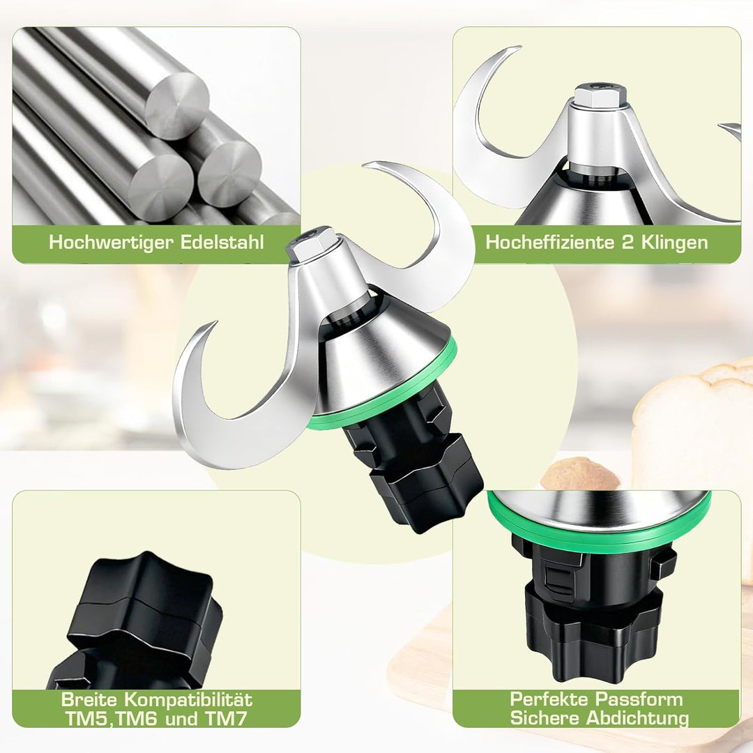 Teigmesser für Thermomix TM6, Edelstahl Teigmischmesser set für Thermomix TM5,TM6,TM7, Kein Teig-Rüc