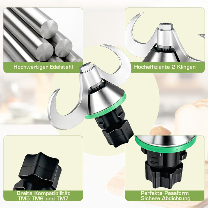 Teigmesser für Thermomix TM6, Edelstahl Teigmischmesser set für Thermomix TM5,TM6,TM7, Kein Teig-Rüc
