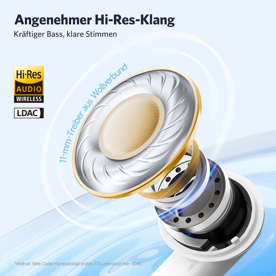 EarFun Air NC 2 Bluetooth Kopfhörer In Ear, Adaptives Hybride Aktives Noise Cancelling Kopfhörer, Hi