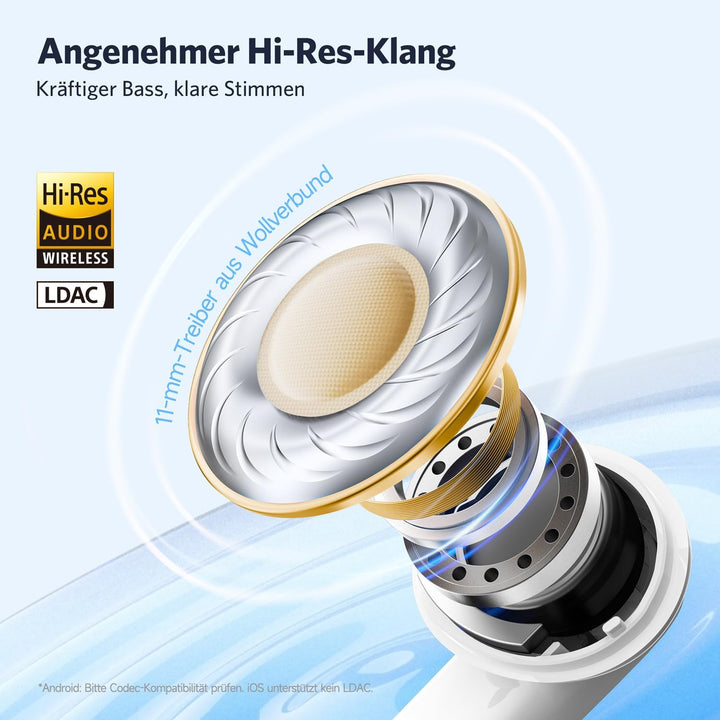 EarFun Air NC 2 Bluetooth Kopfhörer In Ear, Adaptives Hybride Aktives Noise Cancelling Kopfhörer, Hi