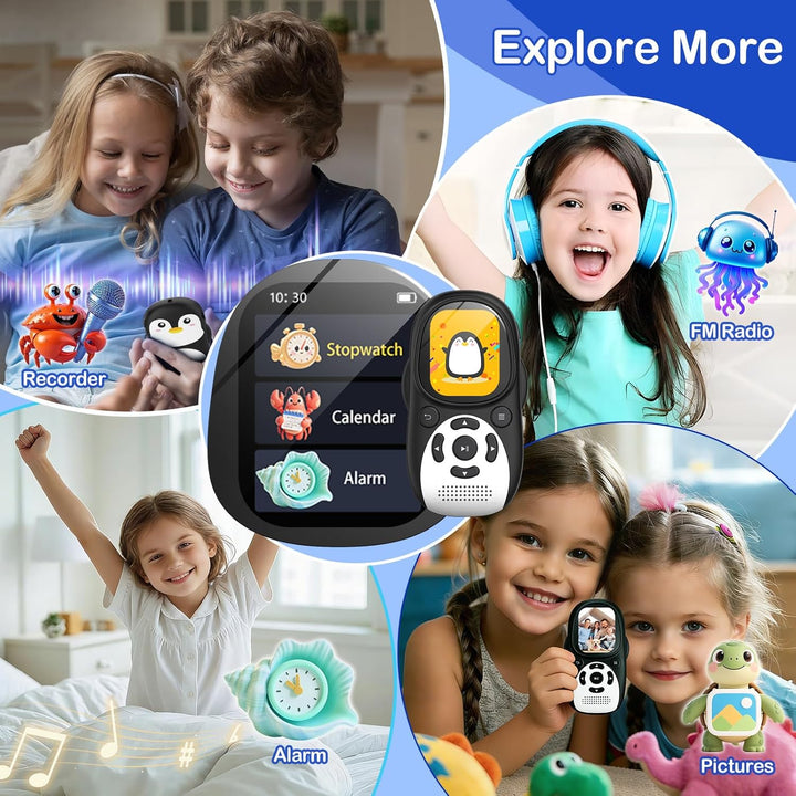 64GB MP3 Player Kinder, Bluetooth 5.3 Lautsprecher Pinguin Design Tragbarer Musikplayer mit 2" IPS B