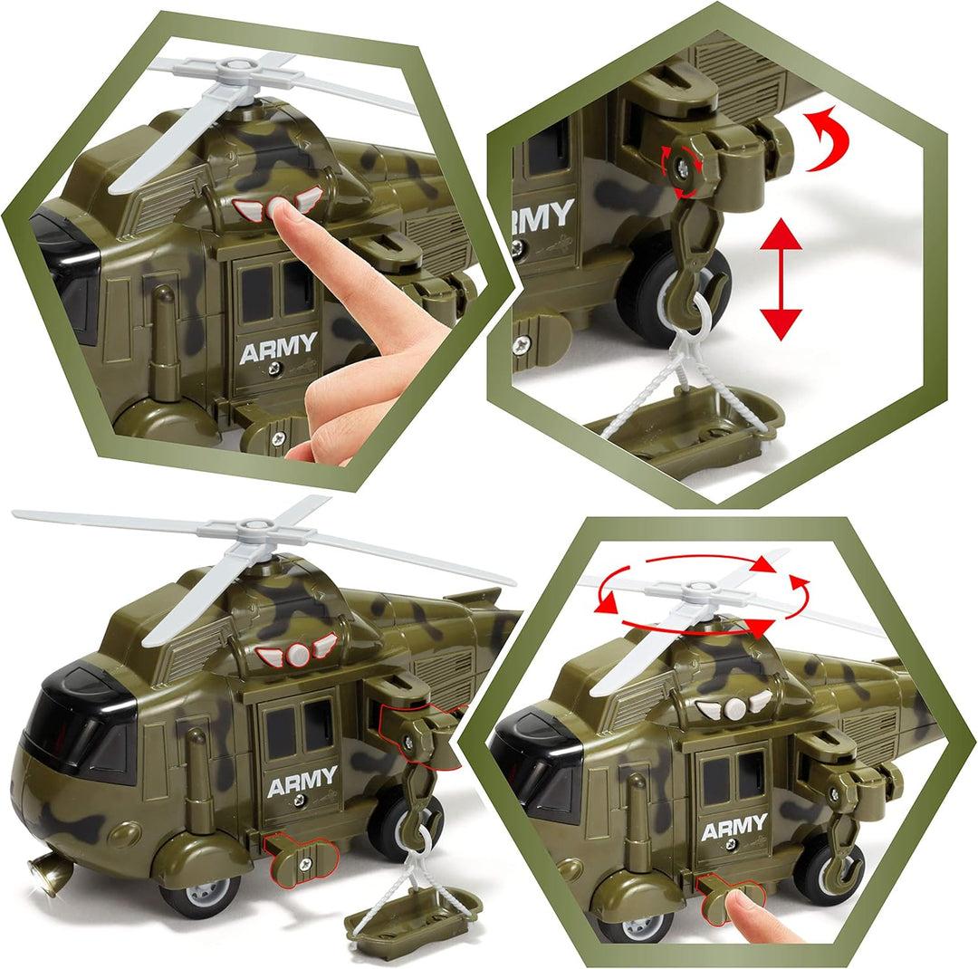 JOYIN 3 in 1 Reibungsbetriebenes Sirenen-Militärfahrzeugspielzeug mit Actionfiguren, einschliesslich