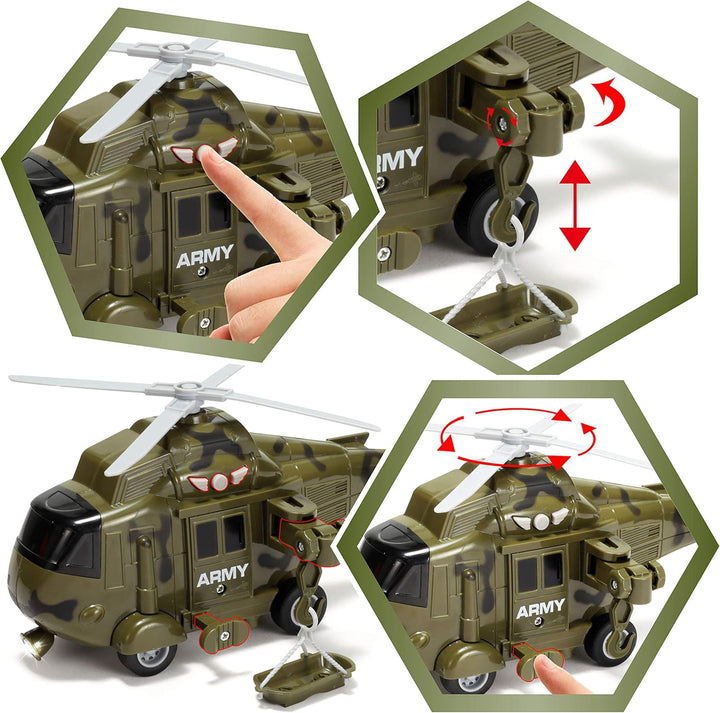 JOYIN 3 in 1 Reibungsbetriebenes Sirenen-Militärfahrzeugspielzeug mit Actionfiguren, einschliesslich