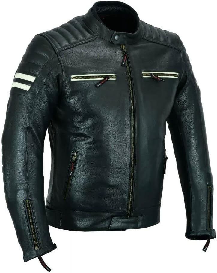 Motorrad-Lederjacke für Herren, schwarz, perforiertes Leder, CE-Protektoren MBJ-12A, Schwarz , M