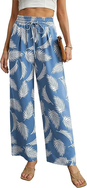 QIXING Weite Hosen Damen High Waist Palazzo Hose Gerade mit Taschen Yoga Stoffhose Damen Elegant Som