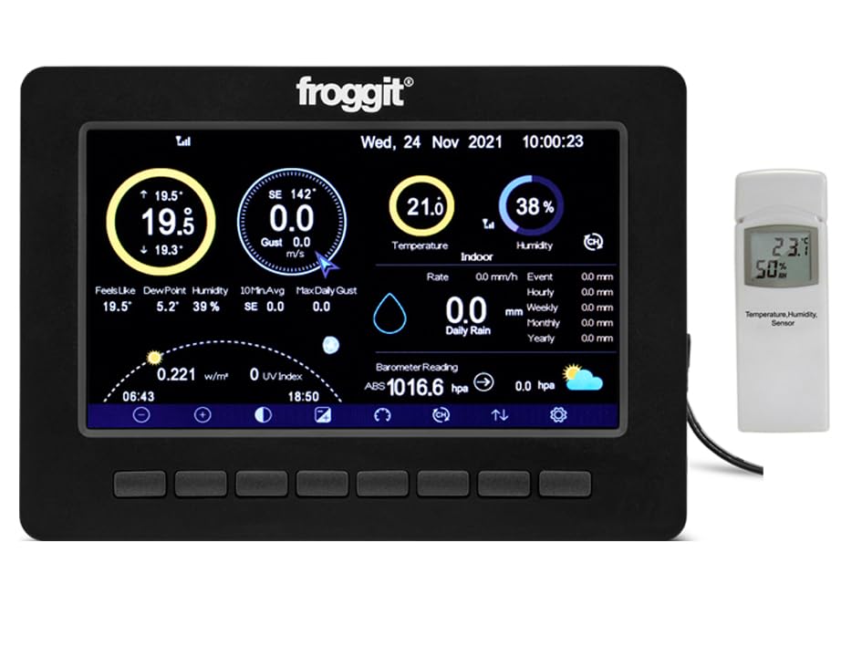 froggit HP1000SE PRO 7-In-1 Ultra Black Edition drahtlose Funkwetterstation mit Aussensensoren, 7 Zo