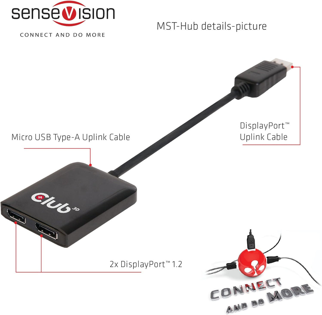 Club 3D CSV-6200 Multi Stream Transport Hub DisplayPort 1.2 Schwarz, DisplayPort 1.2
