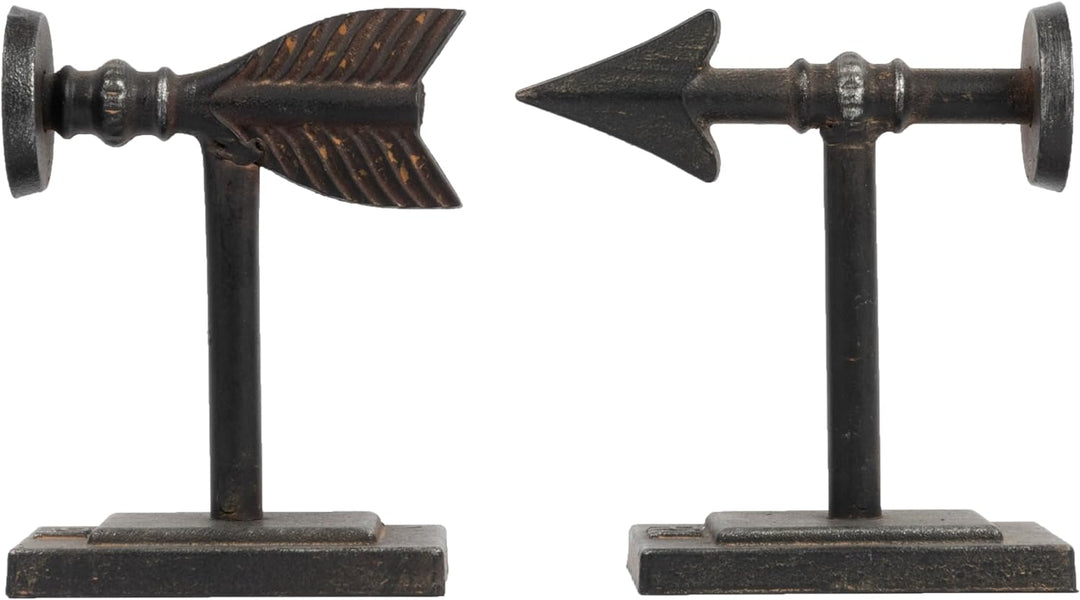 Buchstützen aus Gusseisen in Pfeilform, Bronze, 2 Stück Schwarz, Schwarz