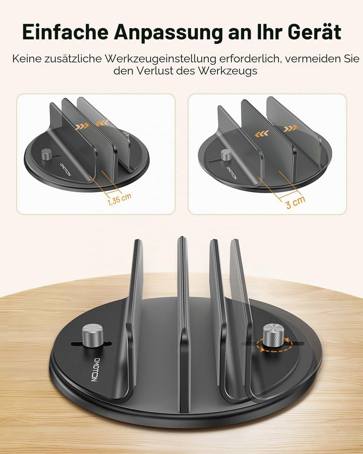 OMOTON 360° Drehbarer Vertikaler Laptop Ständer, 2 Slot Aluminium Laptop Halter mit Taktilem klick,