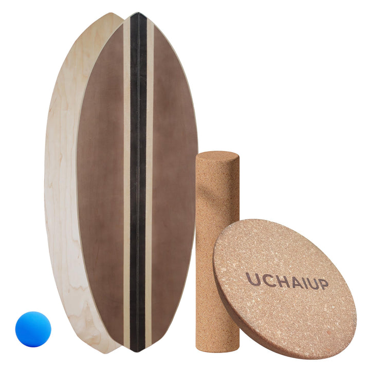 Holz Balance Board mit Rolle & Halbkugel - Balancierbrett für Gleichgewichtstraining - Erwachsene -