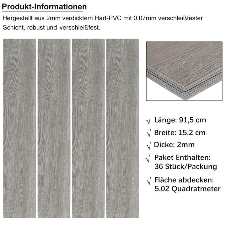 INMOZATA 5,02m²/ 36 Fliesen PVC Bodenbelag Selbstklebend Vinylboden Selbstklebend PVC Laminat -91,5