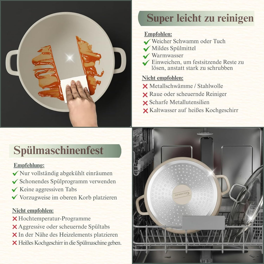 GOLDMANN 24 CM Aluguss-Kochtopf/Suppentopf (6.2L) mit Glasdeckel, Marmor-Keramik-Antihaftbeschichtun