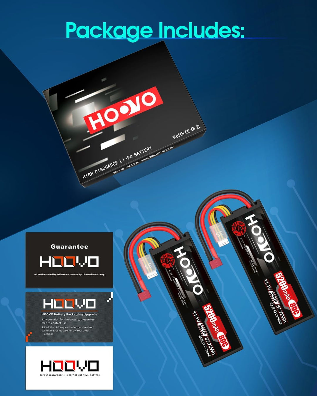 HOOVO 3S Lipo Akku 11,1V 5200mAh 80C HardCase Lipo Battery mit Deans T Stecker RC Batterie für RC Au