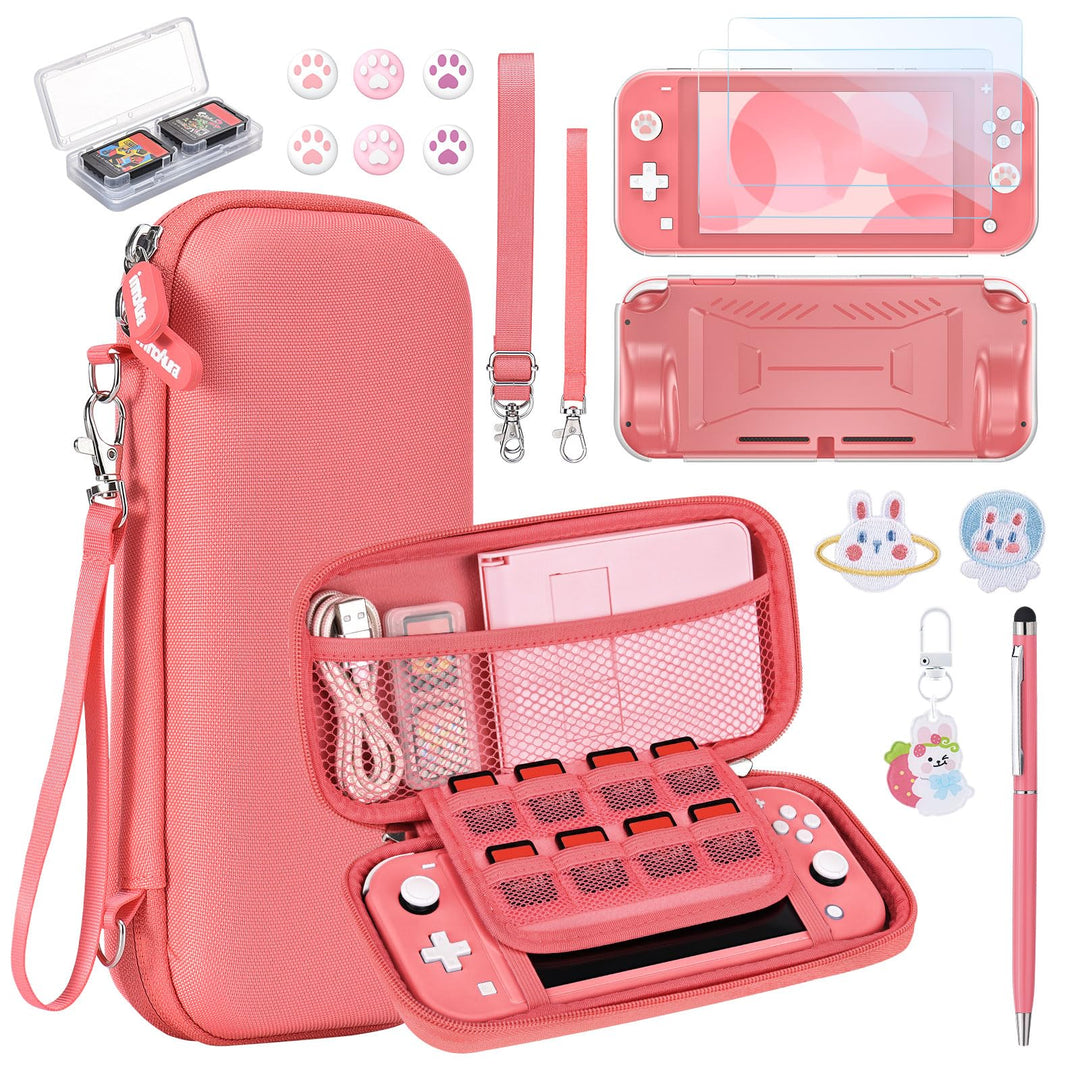 innoAura Zubehör-Halterung für NS Switch Lite 17 in 1 mit Tragetasche, Spielhülle, Bildschirmschutz