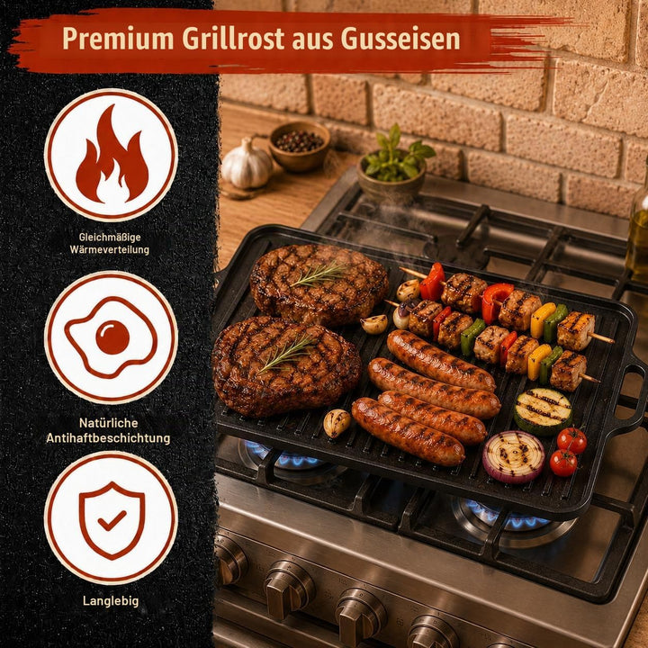 Denmay 50,8 x 26,6cm Gusseisen-Grillplatte für Gasherd, Vorgewürzter reversibler Kochgrill &amp; Grillpf