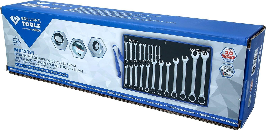 BRILLIANT TOOLS BT013121 Ratschenringschlüssel-Satz, 21-tlg, 6 - 32 mm [Powered by KS TOOLS] 6 - 32