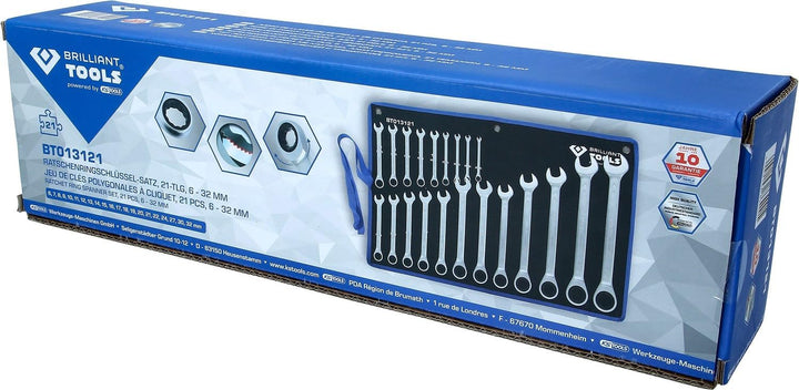 BRILLIANT TOOLS BT013121 Ratschenringschlüssel-Satz, 21-tlg, 6 - 32 mm [Powered by KS TOOLS] 6 - 32