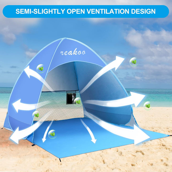 Strandmuschel Pop Up UV Schutz 50+, Tragbar Gross Strand Zelt, Automatisches Strandmuschel, Windschu