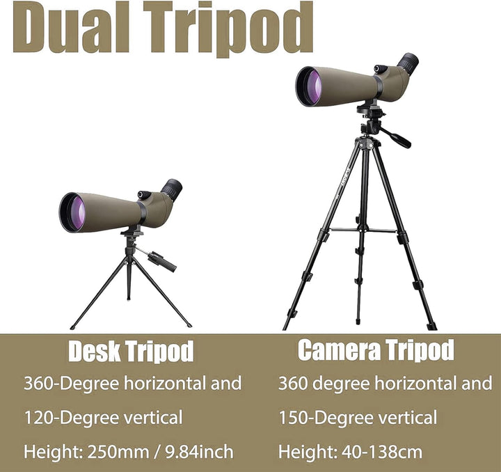 Svbony SV401 Spektiv mit Doppel Stativ, HD 20-60X80 Wasserdichtes Abgewinkeltes Okular Porro Prisma