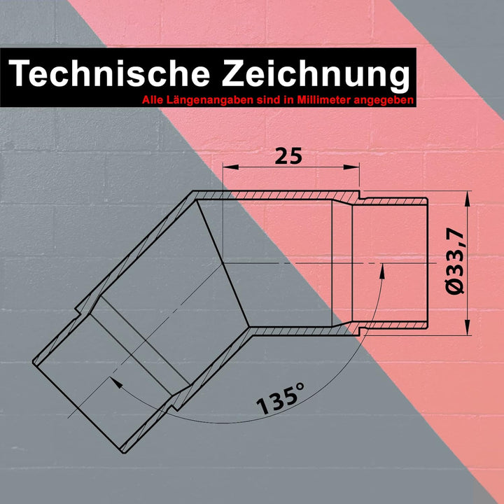 PRIOstahl Eckbogen Rohrbogen Rohrverbinder Steckfitting Eckverbinder Bogen 135 Grad - 2 Stück Ø 33,7