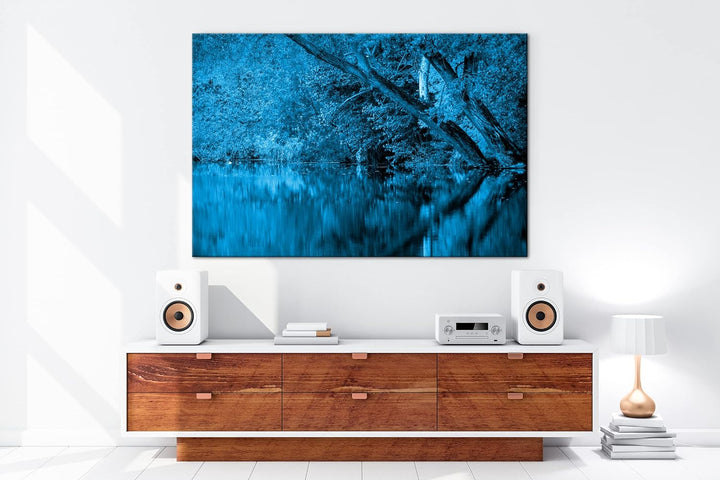 deyoli Bäume am Seeufer im Herbst Format 80x60 Effekt: Monocrome Blau als Leinwandbild, Motiv fertig