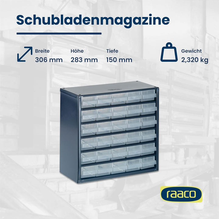 raaco Kleinteilemagazin C6-30 mit 30 Schubladen, Tragkraft 19.8 kg, 15 x 30.6 x 28.3 cm, geeignet fü