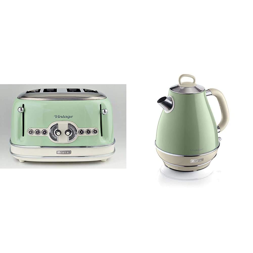 Ariete 156/04-green Vintage 4-Schlitz-Toaster, lackiertes Edelstahl, Grün &amp; 2869 Vintage Wasserkoche