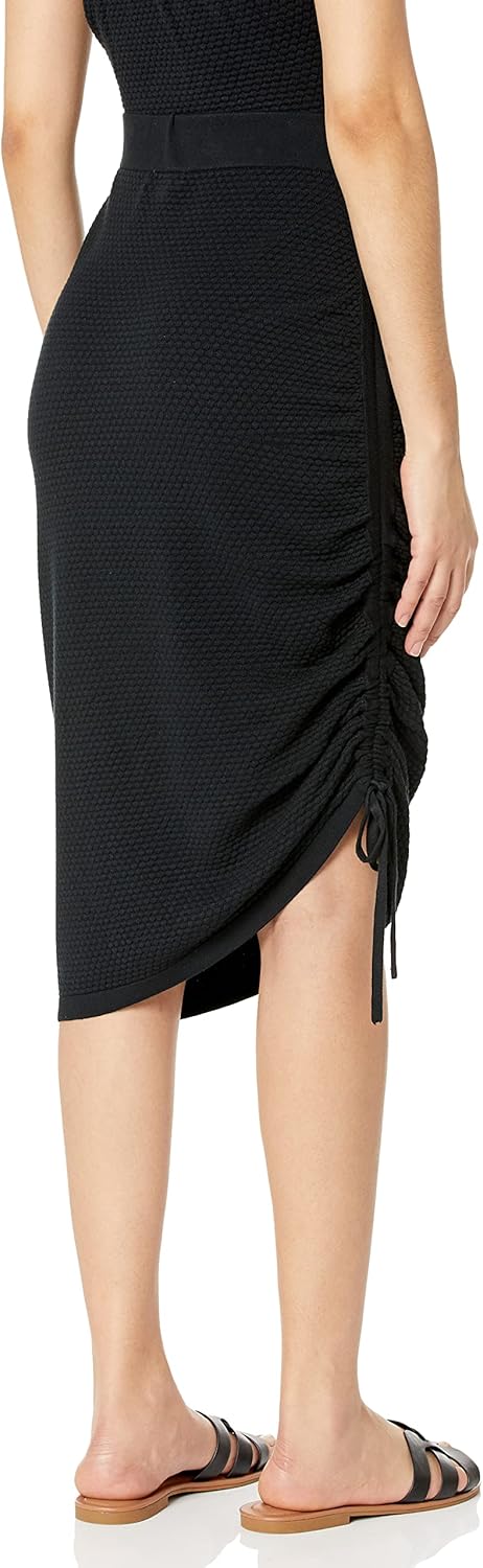 The Drop Damen Amanda Textured Side Ruched Midi Sweater Skirt Midirock L Schwarz, L Schwarz