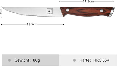 imarku Steakmesser 6-teilig Set aus deutsche Edelstahl mit Pakka-Holzgriff, scharfe gezahnte Pizzame