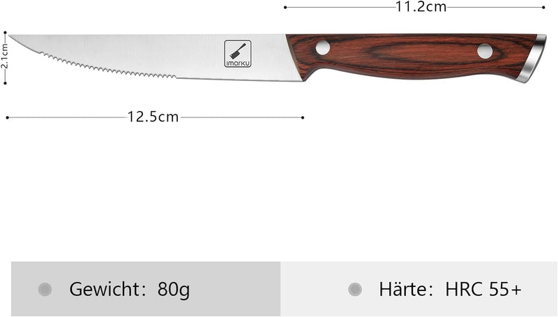 imarku Steakmesser 6-teilig Set aus deutsche Edelstahl mit Pakka-Holzgriff, scharfe gezahnte Pizzame