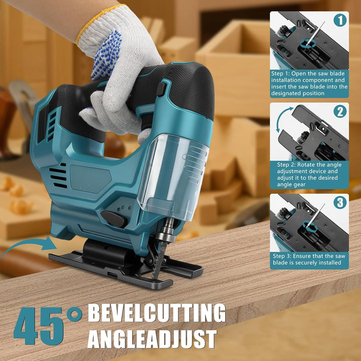Stichsäge Kompatibel mit Makita 18V Akkus, Bürstenlose Pendelhub Stichsäge, 26 mm Hubhöhe 45° Schräg