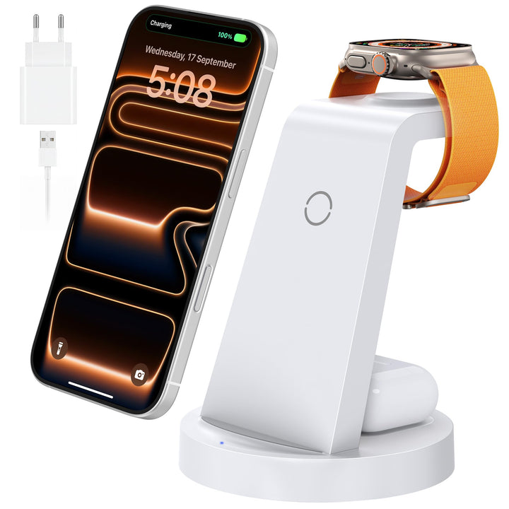 3 in 1 Ladestation Kabelloses Ladegerät - Schnelles Wireless Charger für iPhone 15 14 13 12 11 Pro S