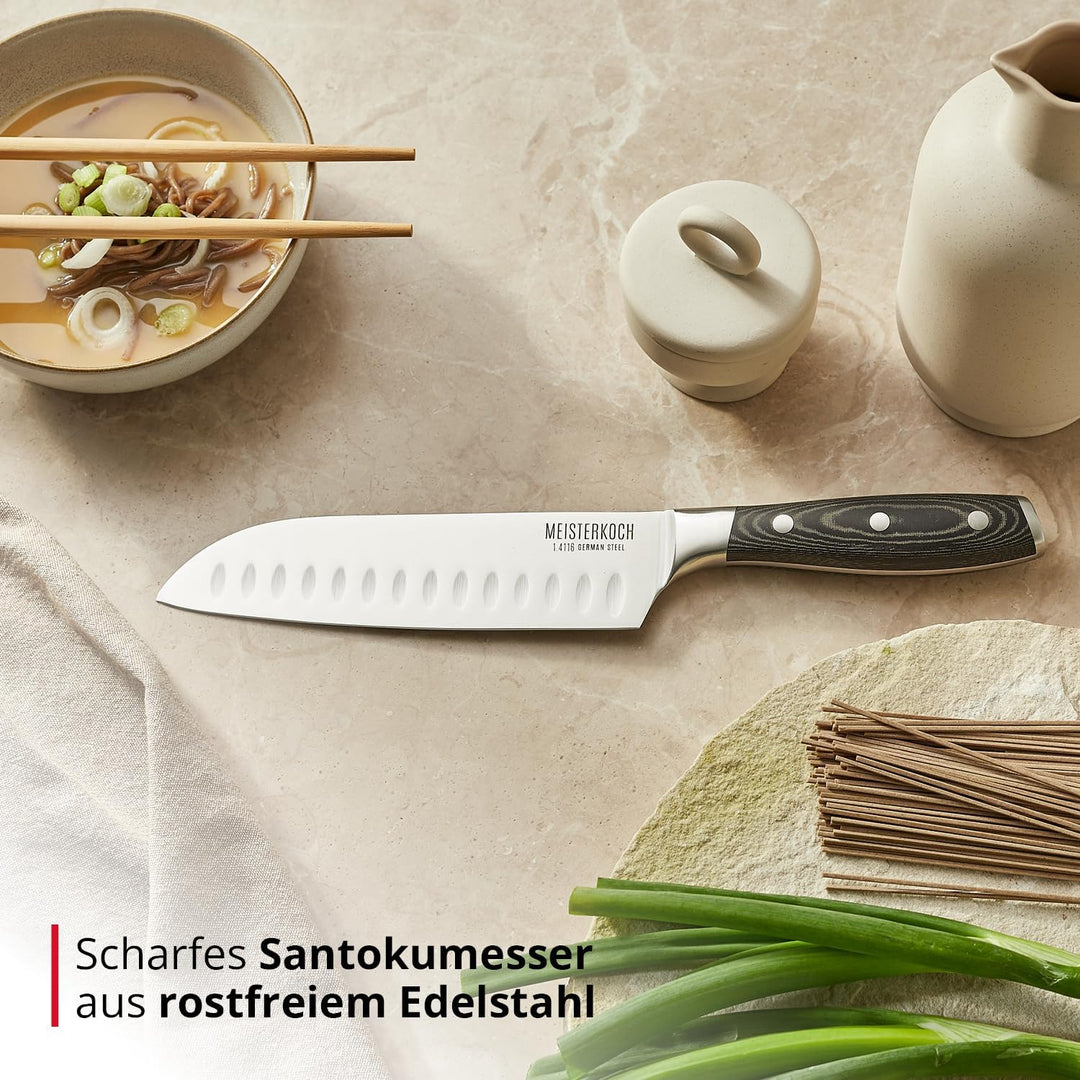 MEISTERKOCH Santokumesser Messer Küchenmesser | 17,5 cm Klinge aus rostfreiem deutschen Edelstahl |