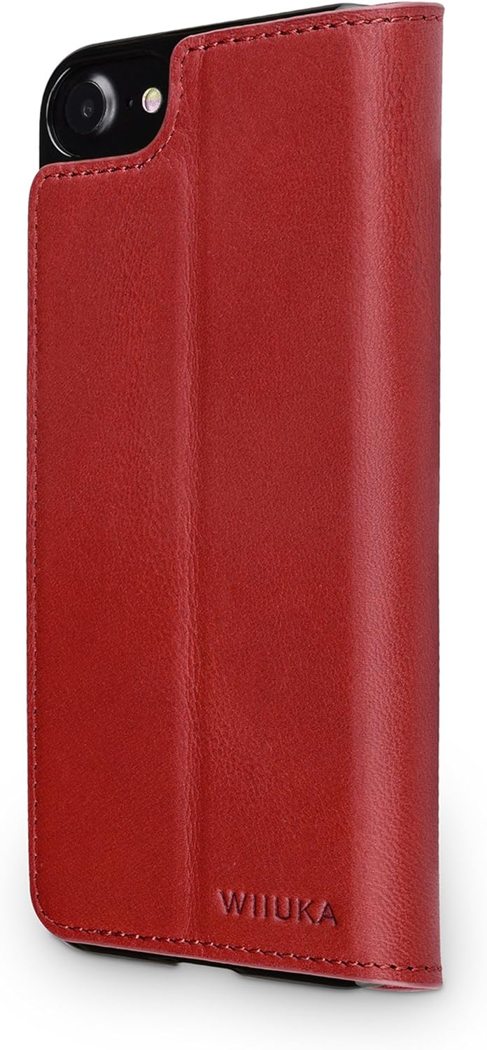 WIIUKA Echt Ledertasche - TRAVEL Nature - für Apple iPhone 8 und iPhone 7 - DEUTSCHES Leder - Rot, m