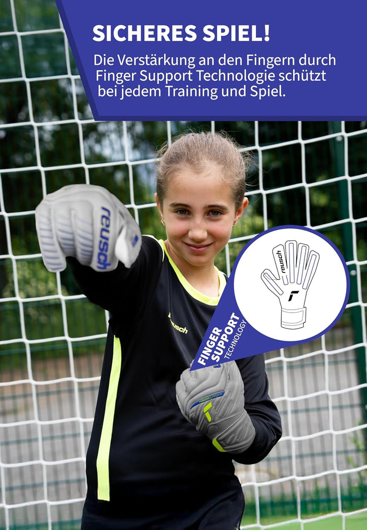 Reusch Jungen Attrakt Finger Support Junior Unisex Torwarthandschuhe mit Aussennaht Schnitt und Grip