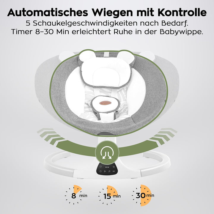 Tulano Astrid 35 | Elektrische Babywippe mit Schaukel- und Timerfunktion | 5 Schaukelgeschwindigkeit