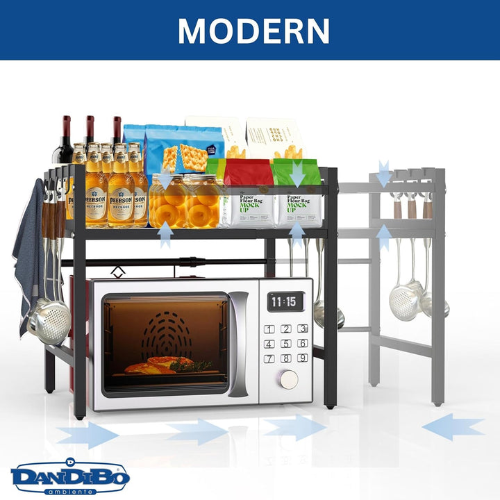 DanDiBo Verstellbares Küchenregal für Arbeitsplatte Schwarz Stehend 2 Stufig 40-64 cm Regal Küche 96