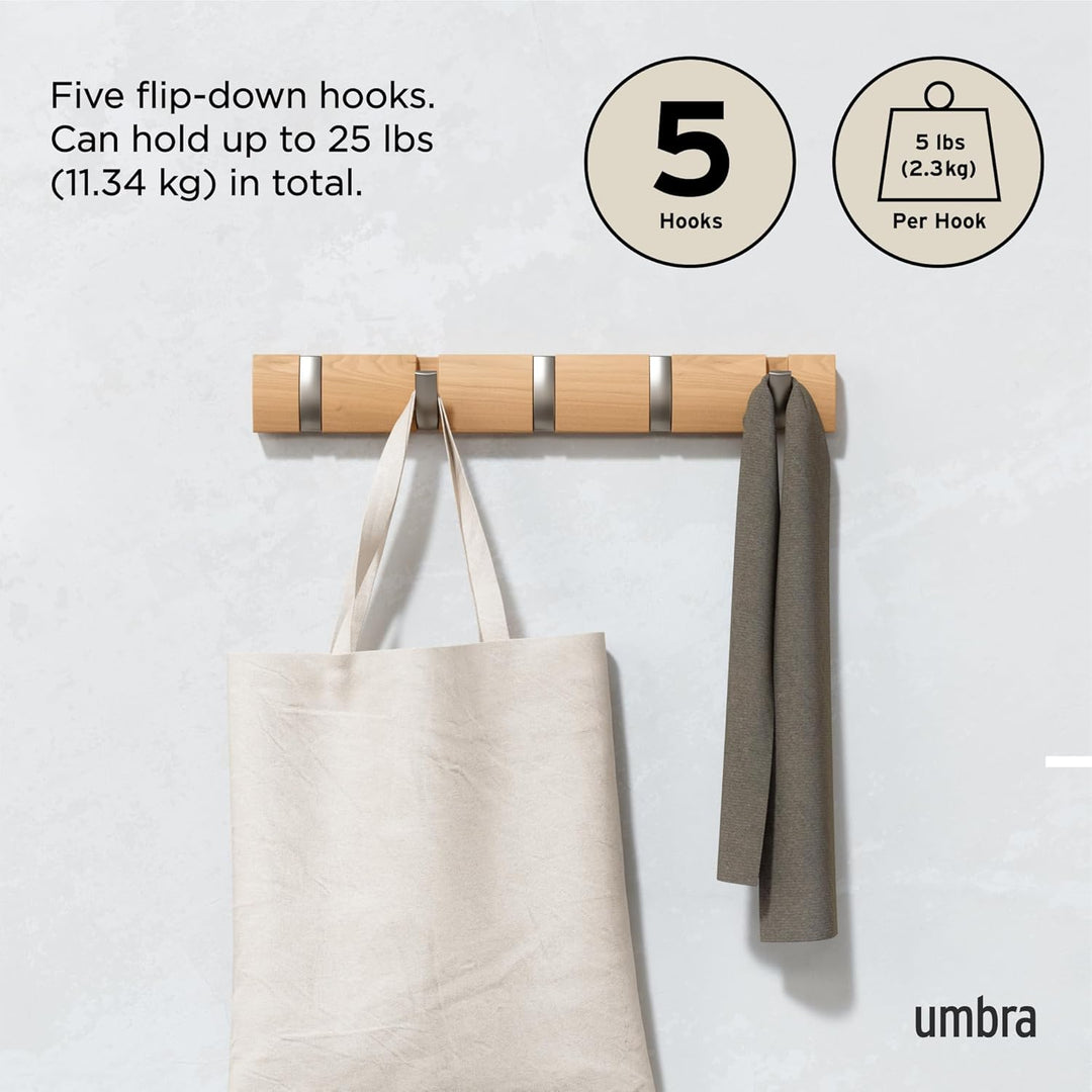Umbra Flip 5 Garderobenhaken – Moderne, Schlichte und Platzsparende Garderobenleiste mit 5 Beweglich