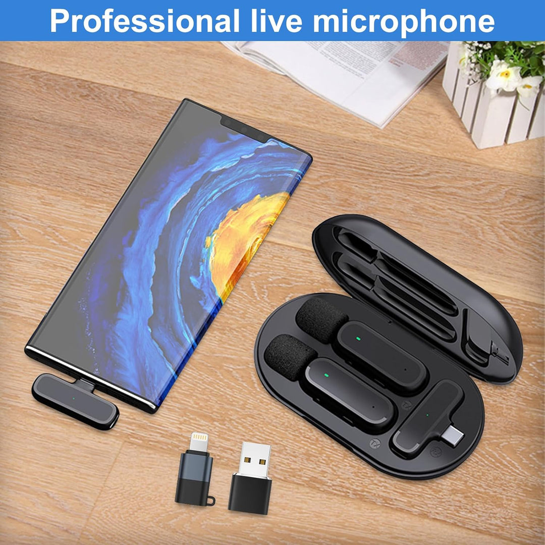 2 Pack Kabelloses Mikrofon für Android, Lavalier Mikrofon, mit Adapter, Plug and Play, 20M Grosse Re