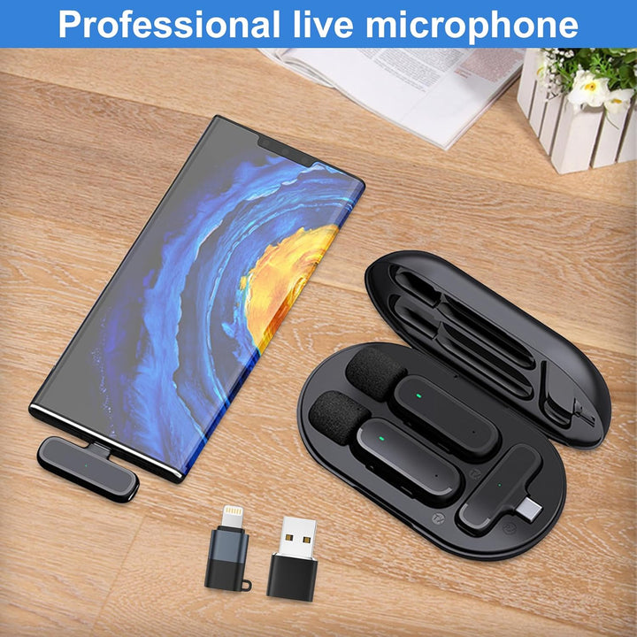 2 Pack Kabelloses Mikrofon für Android, Lavalier Mikrofon, mit Adapter, Plug and Play, 20M Grosse Re