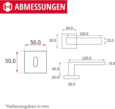 Gedotec Türklinke schwarz | 1 Set Türbeschlag schwarz Türgriffe Zimmertür modern eckige Rosette für