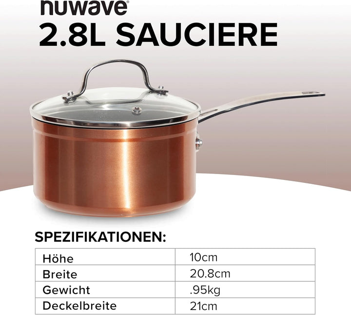 Nuwave 2,8L Gesundes Duralon Blue Keramik Antihaft-Kochtopf in Rustikalem Kupfer, PFAS-frei, Spülmas