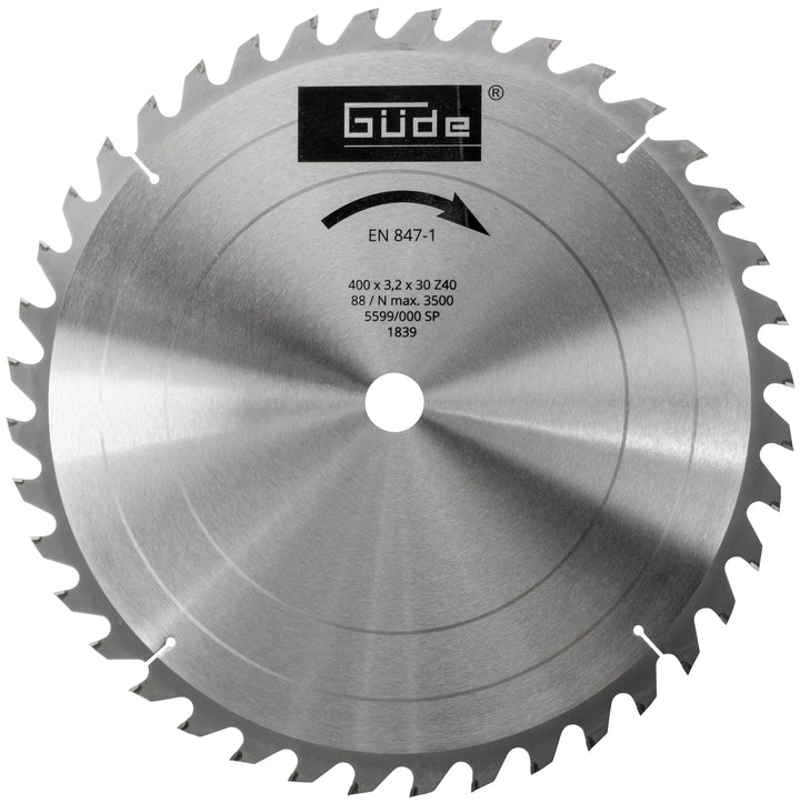 Güde Brennholzsägeblatt HM 400x30x3,2x40Z (aus Hartmetall, 40 cm Durchmesser, 3 cm Sägeblattbohrung,